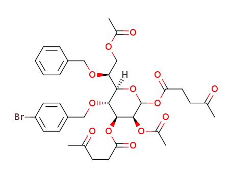 Molecular Structure of 1403362-05-9 (2,7-di-O-acetyl-3-O-levulinoyl-4-O-para-bromobenzyl-6-O-benzyl-L-glycero-D-manno-heptopyranosyl levulinoate)
