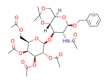 Molecular Structure of 80035-18-3 (benzyl 2-acetamido-2-deoxy-4,6-O-isopropylidene-3-O-(2,3,4,6-tetra-O-acetyl-β-D-galactopyranosyl)-β-D-glucopyranoside)