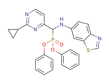 Molecular Structure of 1610793-28-6 (diphenyl (benzo[d]thiazol-6-ylamino)(2-cyclopropylpyrimidin-4-yl)methylphosphonate)