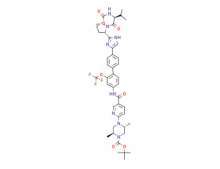 (2S,5R)-4-[5-(4'-{2-[(S)-1-((S)-2-methoxycarbonylamino-3-methyl-butyryl)-pyrrolidin-2-yl]-1H-imidazol-4-yl}-2-trifluoromethoxy-biphenyl-4-ylcarbamoyl)-pyridin-2-yl]-2,5-dimethyl-piperazine-1-carboxylic acid tert-butyl ester