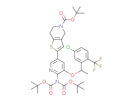 N,N-bis(tert-butoxycarbonyl)-5-(5-(tert-butoxycarbonyl)-4,5,6,7-tetrahydrothieno[3, 2-c]pyridin-2-yl)-3-(1-(5-chloro-2-(trifluoromethyl)phenyl)ethoxy)pyridin-2-amine