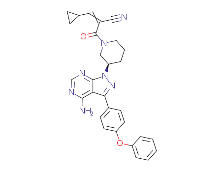 Molecular Structure of 1412418-18-8 ((R)-2-(3-(4-amino-3-(4-phenoxyphenyl)-1H-pyrazolo[3,4-d]pyrimidin-1-yl)piperidine-1-carbonyl)-3-cyclopropylacrylonitrile)