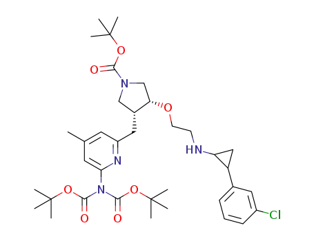 (3R,4R)-tert-butyl 3-((6-(bis(tert-butoxycarbonyl)amino)-4-methylpyridin-2-yl)methyl)-4-(2-((1S,2R/1R,2S)-2-(3-chlorophenyl)cyclopropylamino)ethoxy)pyrrolidine-1-carboxylate
