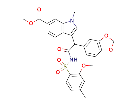 Molecular Structure of 199589-43-0 (methyl 3-{1-(1,3-benzodioxol-5-yl)-2-[(2-methoxy-4-methylphenyl)sulfonyl-amino]-2-oxoethyl}-1-methyl-1H-indole-6-carboxylate)