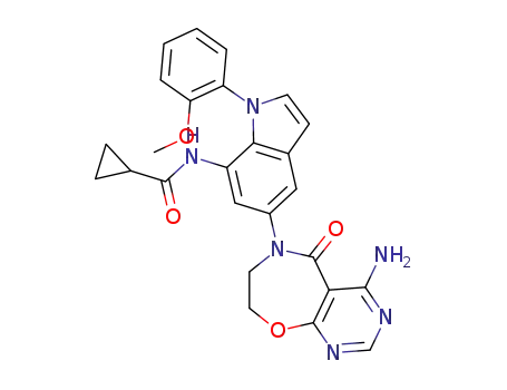 N-(5-(4-amino-5-oxo-7,8-dihydropyrimido[5,4-f][1,4]oxazepin-6(5H)-yl)-1-(2-methoxyphenyl)-1H-indol-7-yl)cyclopropanecarboxamide