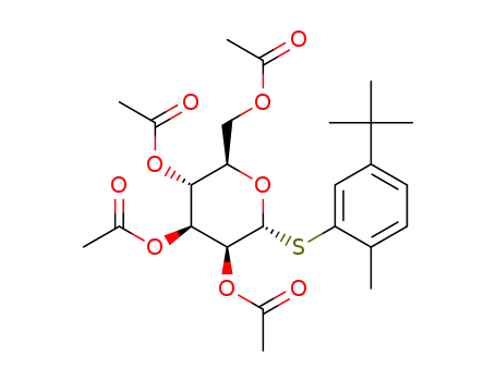 Molecular Structure of 1379519-57-9 ((2-methyl-5-tert-butylphenyl) 2,3,4,6-tetra-O-acetyl-1-thia-α-D-mannopyranoside)