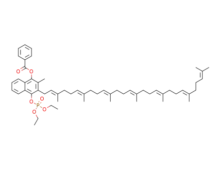 Molecular Structure of 1453189-04-2 (4-((diethoxyphosphoryl)oxy)-3-((2E,6E,10E,14E,18E,22E)-3,7,11,15,19,23,27-heptamethyloctacosa-2,6,10,14,18,22,26-heptaen-1-yl)-2-methylnaphthalen-1-yl benzoate)
