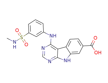 Molecular Structure of 1300026-86-1 (4-({3-[(methylamino)sulfonyl]phenyl}amino)-9H-pyrimido[4,5-b]indol-7-carboxylic acid)