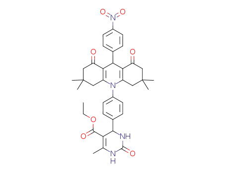 Molecular Structure of 1427288-05-8 (ethyl-1,2,3,4-tetrahydro-4-(4-(1,2,3,4,5,6,7,8-octahydro-3,3,6,6-tetramethyl-9-(4-nitrophenyl)-1,8-dioxoacridin-10(9H)-yl)phenyl)-6-methyl-2-oxopyrimidine-5-carboxylate)