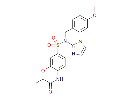 Molecular Structure of 1450923-61-1 (N-(4-methoxybenzyl)-2-methyl-3-oxo-N-(thiazol-2-yl)-3,4-dihydro-2H-benzo[b][1,4]oxazine-7-sulfonamide)