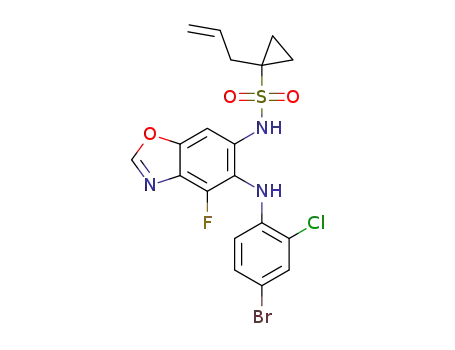 Molecular Structure of 1448441-91-5 (1-allyl-N-(4-fluoro-5-((4-bromo-2-chlorophenyl)amino)benzo[d]oxazol-6-yl)cyclopropane-1-sulfonamide)