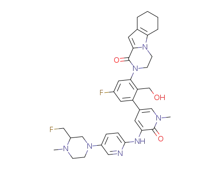 Molecular Structure of 1346671-86-0 (2-(5-fluoro-3-(5-(5-(3-(fluoromethyl)-4-methylpiperazin-1-yl)pyridin-2-ylamino)-1-methyl-6-oxo-1,6-dihydropyridin-3-yl)-2-(hydroxymethyl)phenyl)-3,4,6,7,8,9-hexahydropyrazino[1,2-a]indol-1(2H)-one)