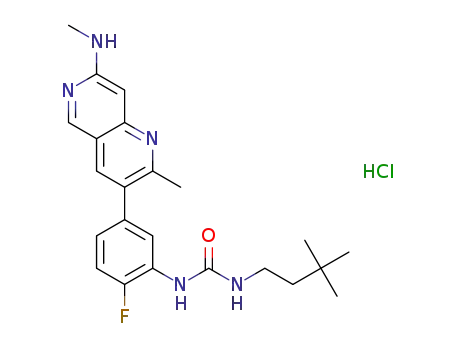 1-(3,3-dimethylbutyl)-3-(2-fluoro-5-(2-methyl-7-(methylamino)-1,6-naphthyridin-3-yl)phenyl)urea hydrochloride