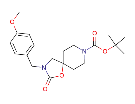 Molecular Structure of 941691-16-3 (3-(4-methoxy-benzyl)-2-oxo-1-oxa-3,8-diaza-spiro[4.5]decane-8-carboxylic acid tert-butyl ester)