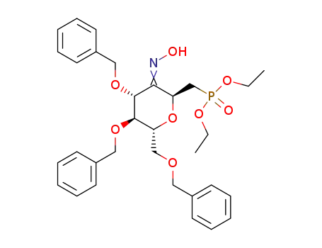 diethyl (((2S,4R,5S,6R)-4,5-bis(benzyloxy)-6-((benzyloxy)methyl)-3-(hydroxyimino)tetrahydro-2H-pyran-2-yl)methyl)phosphonate
