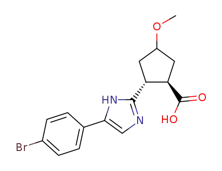 Molecular Structure of 1445592-12-0 ((1R,2R)-2-(5-(4-bromophenyl)-1H-imidazol-2-yl)-4-methoxycyclopentanecarboxylic acid)