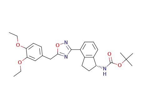 Molecular Structure of 1307231-06-6 ((R)-tert-butyl 4-(5-(3,4-diethoxybenzyl)-1,2,4-oxadiazol-3-yl)-2,3-dihydro-1H-inden-1-ylcarbamate)