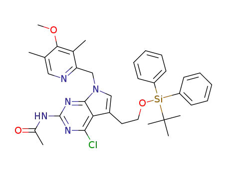 Molecular Structure of 848694-71-3 (N-[5-[2-(tert-butyl-diphenyl-silanyloxy)-ethyl]-4-chloro-7-(4-methoxy-3,5-dimethyl-pyridin-2-ylmethyl)-7H-pyrrolo[2,3-d]pyrimidin-2-yl]-acetamide)