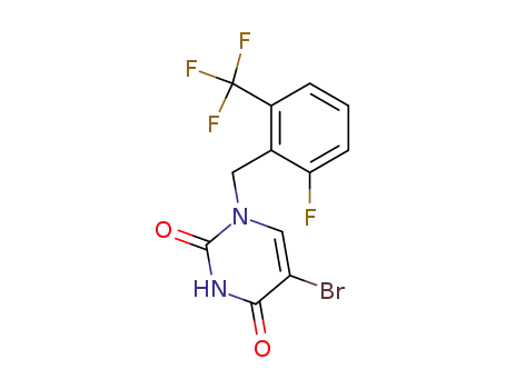 Molecular Structure of 830346-32-2 (2,4(1H,3H)-Pyrimidinedione,
5-bromo-1-[[2-fluoro-6-(trifluoromethyl)phenyl]methyl]-)