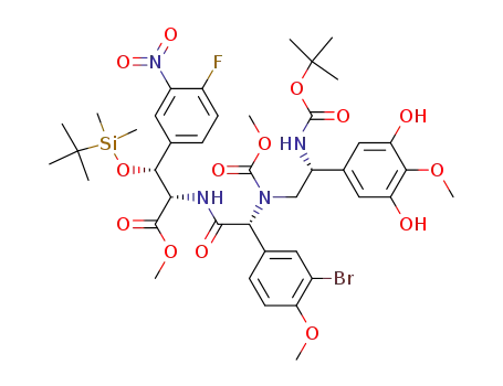 (2S,3R)-2-((R)-2-(3-Bromo-4-methoxy-phenyl)-2-{[(R)-2-tert-butoxycarbonylamino-2-(3,5-dihydroxy-4-methoxy-phenyl)-ethyl]-methoxycarbonyl-amino}-acetylamino)-3-(tert-butyl-dimethyl-silanyloxy)-3-(4-fluoro-3-nitro-phenyl)-propionic acid methyl ester