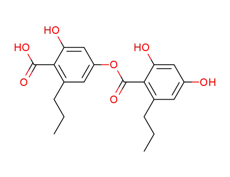 Molecular Structure of 64756-85-0 (2,4-Dihydroxy-6-propylbenzoic acid (4-carboxy-3-hydroxy-5-propylphenyl) ester)