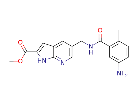 Molecular Structure of 1616689-60-1 (5-[(5-amino-2-methylbenzoylamino)-methyl]-7H-pyrrolo[2,3-b]pyridine-2-carboxylic acid methyl ester)