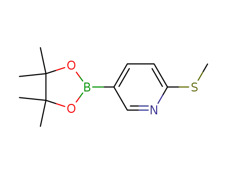 Molecular Structure of 849934-89-0 (2-METHYLSULFANYL-5-(4,4,5,5-TETRAMETHYL-[1,3,2]-DIOXABOROLAN-2-YL)PYRIDINE)