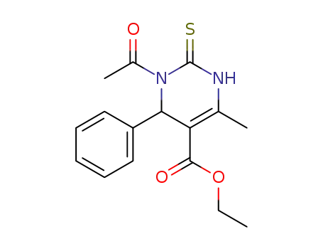 Molecular Structure of 111535-64-9 (5-Pyrimidinecarboxylic acid,
1-acetyl-1,2,3,6-tetrahydro-4-methyl-6-phenyl-2-thioxo-, ethyl ester)