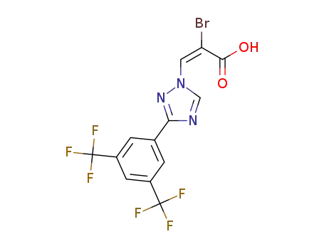 Molecular Structure of 1642300-91-1 ((E)-3-(3-(3,5-bis(trifluoromethyl)phenyl)-1H-1,2,4-triazol-1-yl)-2-bromoacrylic acid)