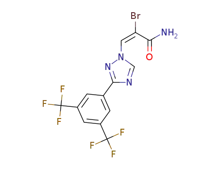 Molecular Structure of 1642300-95-5 ((E)-3-(3-(3,5-bis(trifluoromethyl)phenyl)-1H-1,2,4-triazol-1-yl)-2-bromoacrylamide)