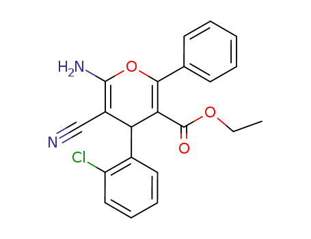 Molecular Structure of 72916-31-5 (ethyl 6-amino-4-(2-chlorophenyl)-5-cyano-2-phenyl-4H-pyran-3-carboxylate)