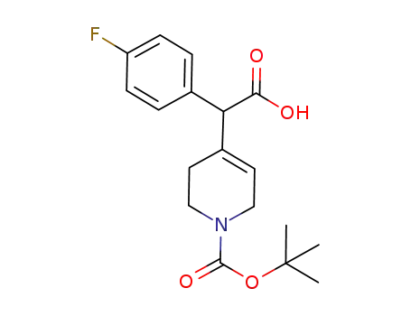 Molecular Structure of 385844-15-5 (4-Pyridineacetic acid,
1-[(1,1-dimethylethoxy)carbonyl]-a-(4-fluorophenyl)-1,2,3,6-tetrahydro-)