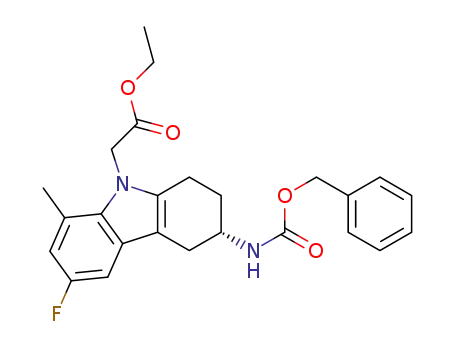 Molecular Structure of 1007202-02-9 (ethyl (3S)-(3-benzyloxycarbonylamino-6-fluoro-8-methyl-1,2,3,4-tetrahydro-9H-carbazol-9-yl)-acetate)