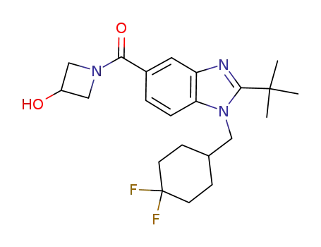 Molecular Structure of 960391-39-3 (1-({2-tert-butyl-1-[(4,4-difluorocyclohexyl)methyl]-1H-benzimidazol-5-yl}carbonyl)azetidin-3-ol)