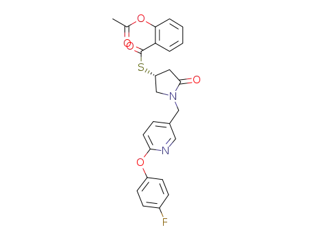 Molecular Structure of 620608-49-3 (2-((((3R)-1-((6-(4-fluorophenoxy)-3-pyridinyl)methyl)-5-oxo-3-pyrrolidinyl)thio)carbonyl)phenyl acetate)