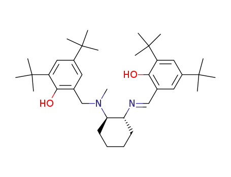 Molecular Structure of 864536-04-9 (2,4-di-tert-butyl-6-((E)-(((1R,2R)-2-((3,5-di-tert-butyl-2-hydroxybenzyl)(methyl)amino)cyclohexyl)imino)methyl)phenol)