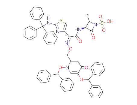 Molecular Structure of 404824-78-8 ((3S)-trans-3-[[2-(2-tritylamino)thiazol-4-yl]-(Z)-2-{(1,5-dibenzhydryloxy-4-pyridon-2-ylmethoxy)imino}acetamido]-4-methyl-2-oxoazetidine-1-sulfonic acid)