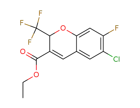 Molecular Structure of 264879-17-6 (ethyl 6-chloro-7-fluoro-2-(trifluoromethyl)-2H-1-benzopyran-3-carboxylate)