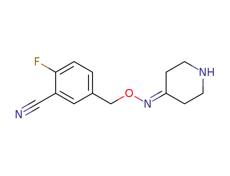 Molecular Structure of 1002750-64-2 (2-fluoro-5-((piperidin-4-ylideneaminooxy)methyl)benzonitrile)