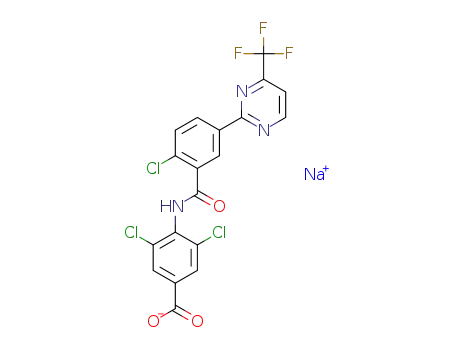 Molecular Structure of 1621681-27-3 (sodium 3,5-dichloro-4-(2-chloro-5-(4-(trifluoromethyl)pyrimidin-2-yl)benzamido)benzoate)