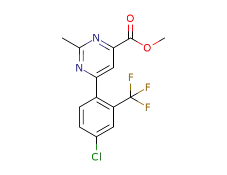 Molecular Structure of 1636166-30-7 (methyl-6-(4-chloro-2-(trifluoro methyl)phenyl)-2-methyl pyrimidine-4-carboxylate)