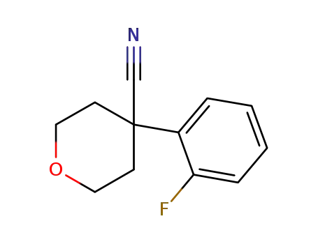 Molecular Structure of 859164-45-7 (4-(2-Fluorophenyl)tetrahydropyran-4-carbonitrile, 97+%)