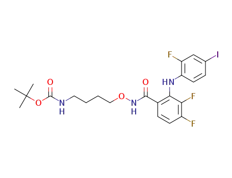 Molecular Structure of 1596369-24-2 (tert-butyl (4-((3,4-difluoro-2-((2-fluoro-4-iodophenyl)amino)benzamido)oxy)butyl)carbamate)