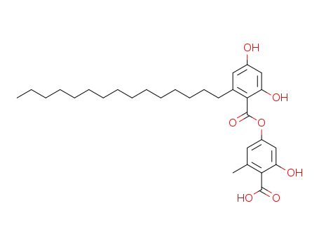 Molecular Structure of 160219-85-2 (Benzoic acid,2,4-dihydroxy-6-pentadecyl-, 4-carboxy-3-hydroxy-5-methylphenyl ester)