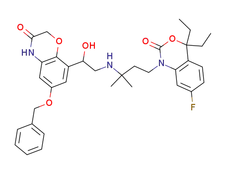 Molecular Structure of 861842-20-8 (2H-3,1-Benzoxazin-2-one,
1-[3-[[2-[3,4-dihydro-3-oxo-6-(phenylmethoxy)-2H-1,4-benzoxazin-8-yl]-
2-hydroxyethyl]amino]-3-methylbutyl]-4,4-diethyl-7-fluoro-1,4-dihydro-)