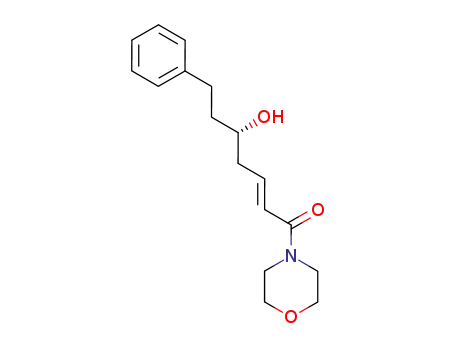 Molecular Structure of 877204-00-7 (Morpholine, 4-[(2E,5S)-5-hydroxy-1-oxo-7-phenyl-2-heptenyl]-)