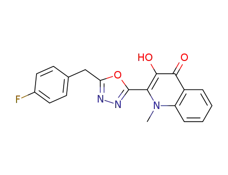 Molecular Structure of 500369-98-2 (4(1H)-Quinolinone,
2-[5-[(4-fluorophenyl)methyl]-1,3,4-oxadiazol-2-yl]-3-hydroxy-1-methyl-)