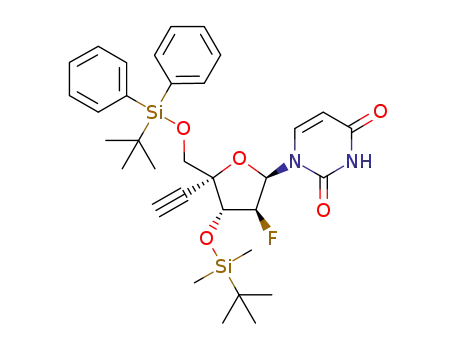 1-(2'-deoxy-3'-O-[(1,1-dimethylethyl)dimethylsilyl]-2'-fluoro-4'-C-ethynyl-5'-O-[(1,1-dimethylethyl)diphenylsilyl]-β-D-arabinofuranosyl)uracil