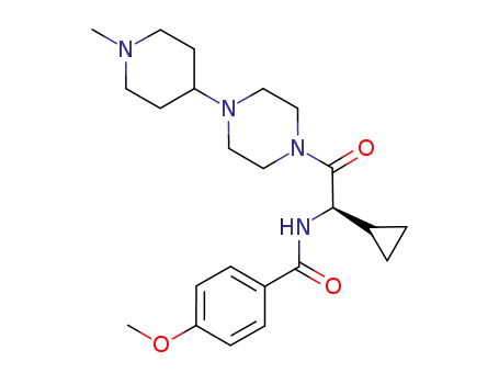 Molecular Structure of 609768-52-7 (Benzamide,
N-[(1R)-1-cyclopropyl-2-[4-(1-methyl-4-piperidinyl)-1-piperazinyl]-2-oxo
ethyl]-4-methoxy-)
