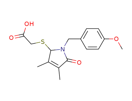 Molecular Structure of 935689-18-2 ([1-(4-Methoxybenzyl)-3,4-dimethyl-5-oxo-2,5-dihydro-1H-pyrrol-2-ylsulfanyl]-acetic acid)